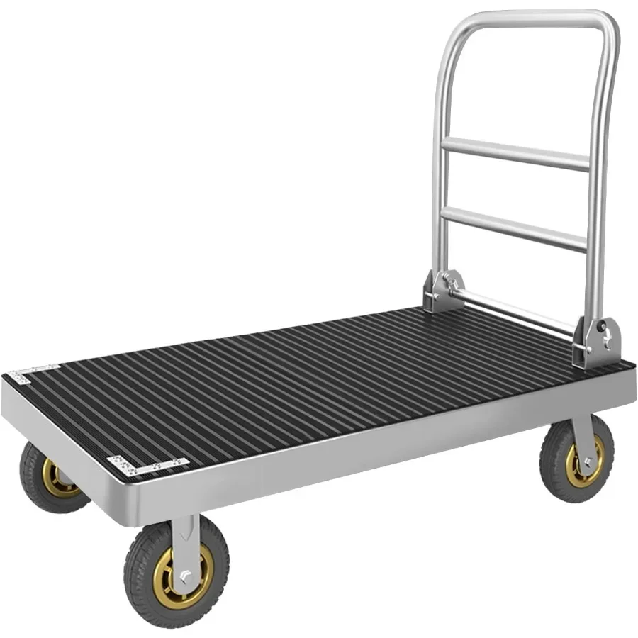 Foldable Platform Truck Cart with Large Flatbed and Rubber Mat 6Inch Heavy Duty Wheels 2200LB Capacity Steel Hand Push Dolly fo