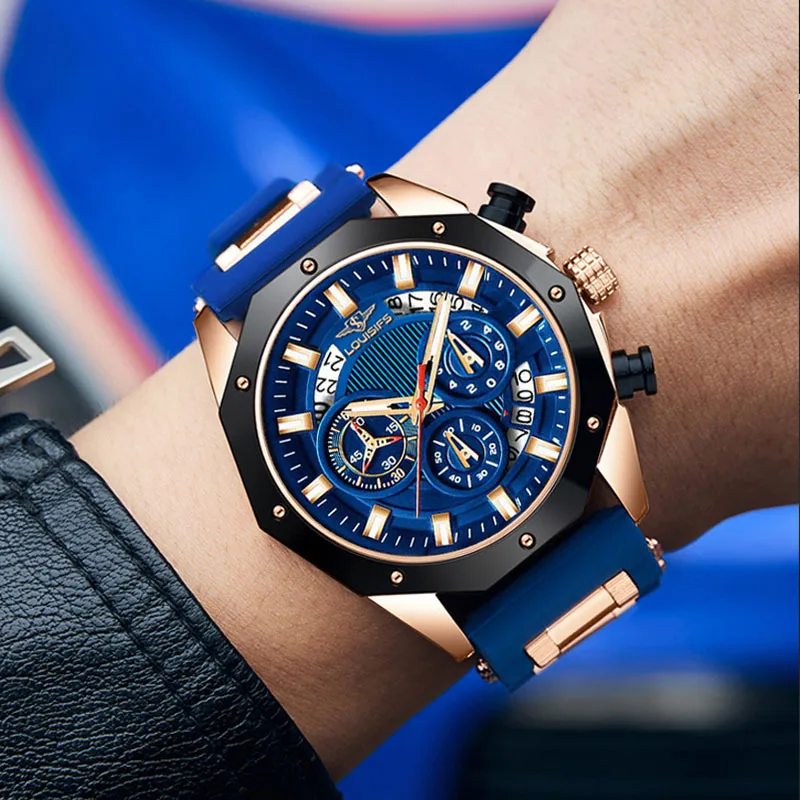 New Men's Watch Fashion Silicon Tape Watch Multi functional Calendar Business Sports Brand Luxury Watch Wholesale