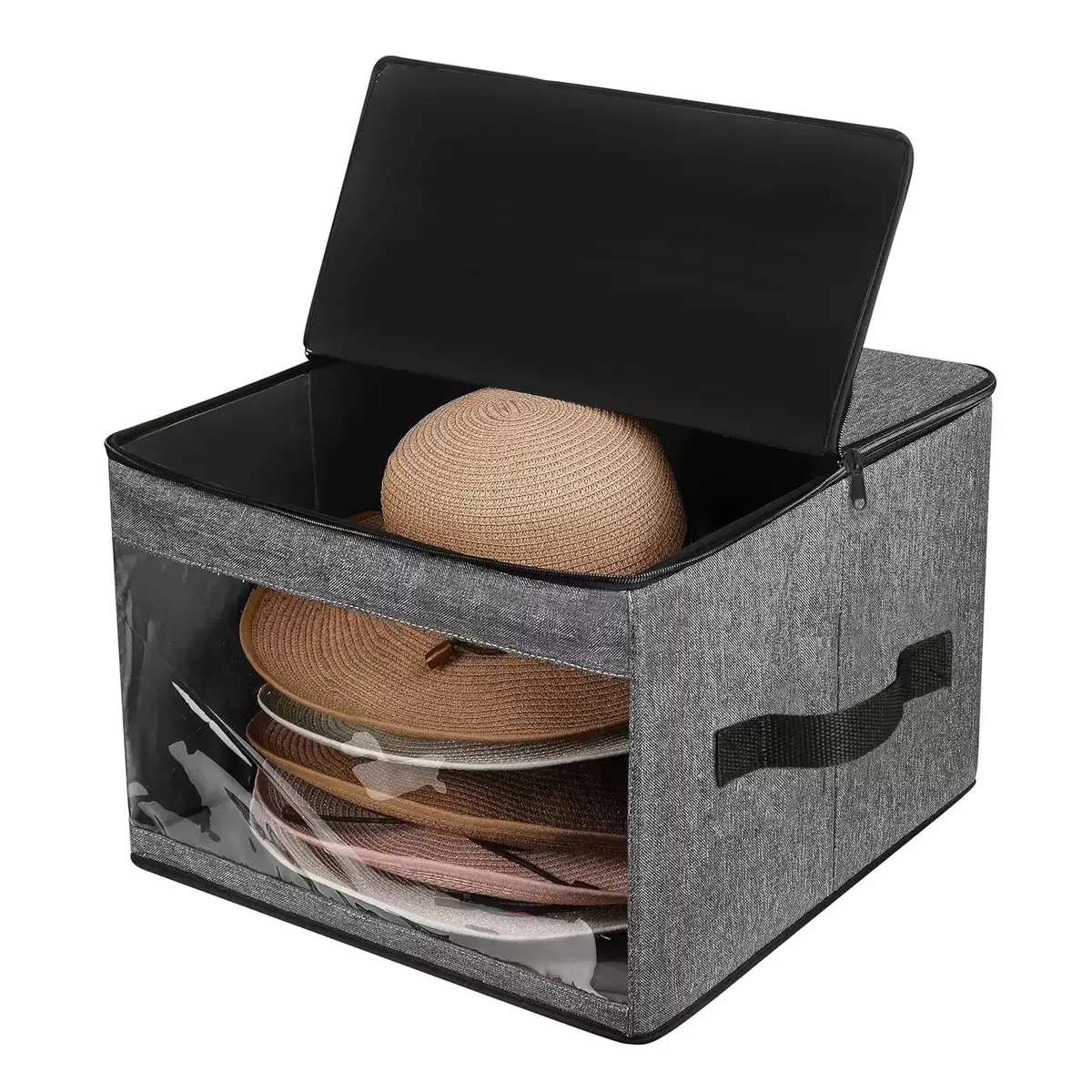 Travel Hat Storage Box Visual Foldable Square Storage Box Portable Shoulder Dust-proof Finishing Box Clear Window Organizer Bag