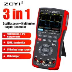 3in1 ZT703S Digital Oscilloscope Multimeter 50MHz Bandwidth 280MS Rate PC Waveform Data Storage Dual Signal Generator Tester