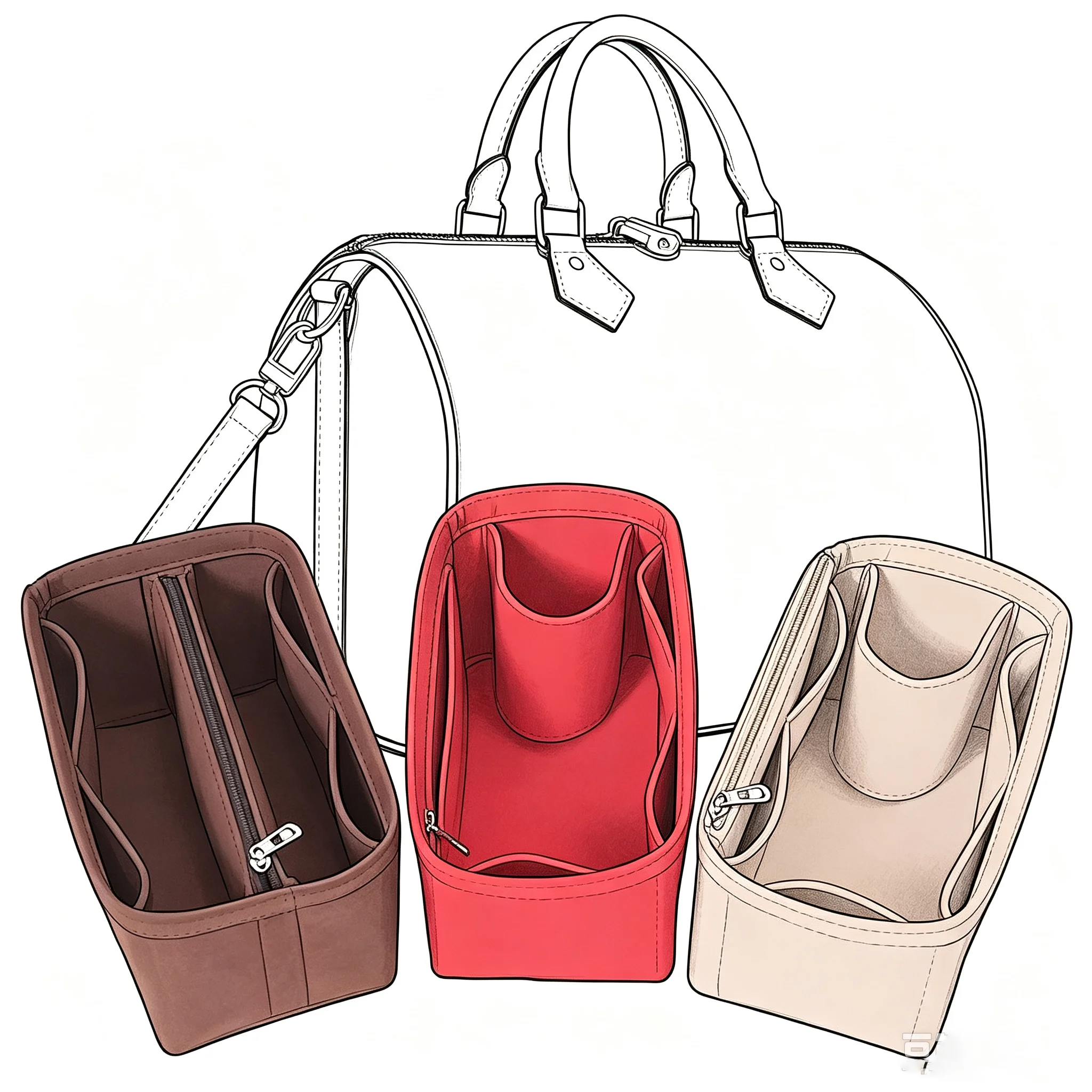 Purse Organizer Inserts for Speedy 25 30 35 Felt Purse Inserts HandBag and Tote bag Neverful Organizer Insert