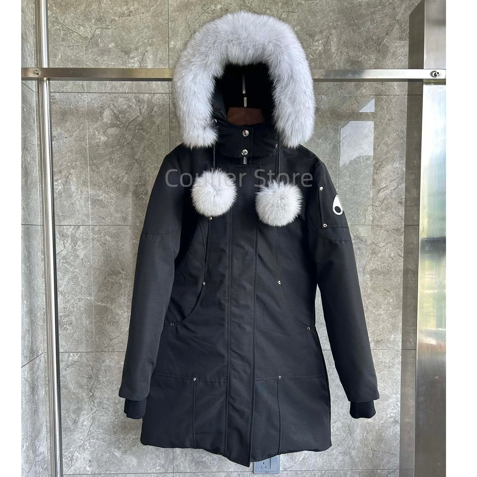 سترة نسائية كندية سفلية، معطف دافئ طويل سميك، سترة نسائية بيضاء مناسبة للمناطق الثلجية الباردة للغاية #1