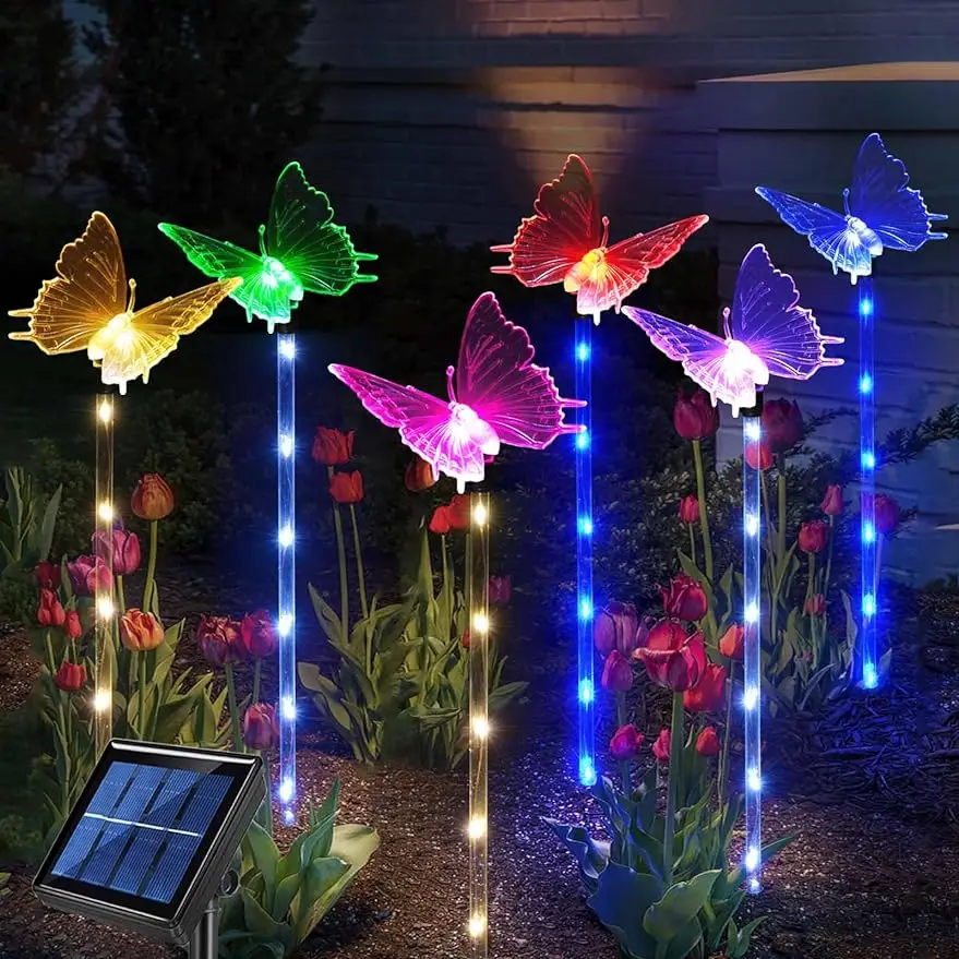 Set of 6 Butterfly Solar Garden Lights, Waterproof Color Changing Butterfly Stake Lights for Yard Garden Decor Outdoor