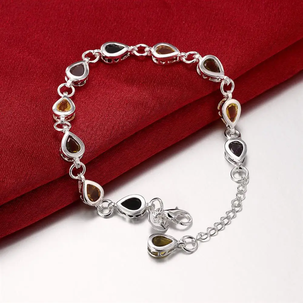 

Hot Gift 925 Sterling Silver Charm Bracelets Zircon Luxurious Chain Crystal Stone Jewelry Fashion For Women Wedding Lady