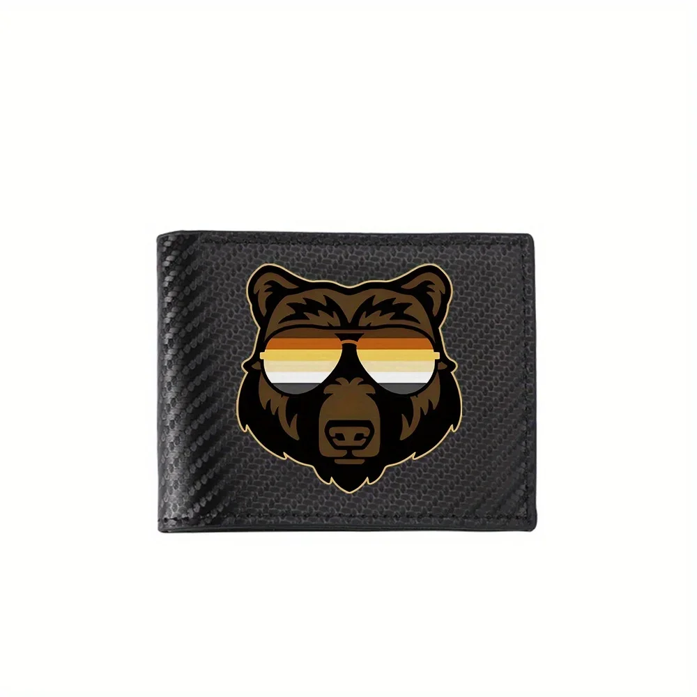 Bear with shades cool badge style Men's Wallets Simple Business Modern Stylish Printing Design Gifts For Father Boyfriend Christ