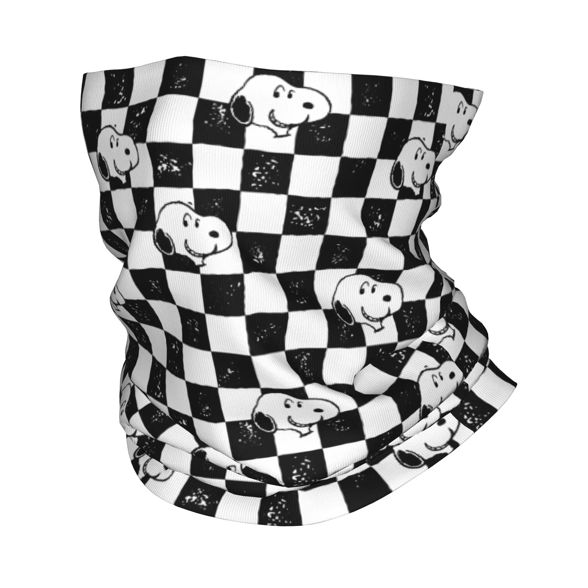 

Snoopys Checkered Flag Bandana Neck Gaiter Printed Wrap Scarf Warm Headwear Hiking Unisex Adult Breathable