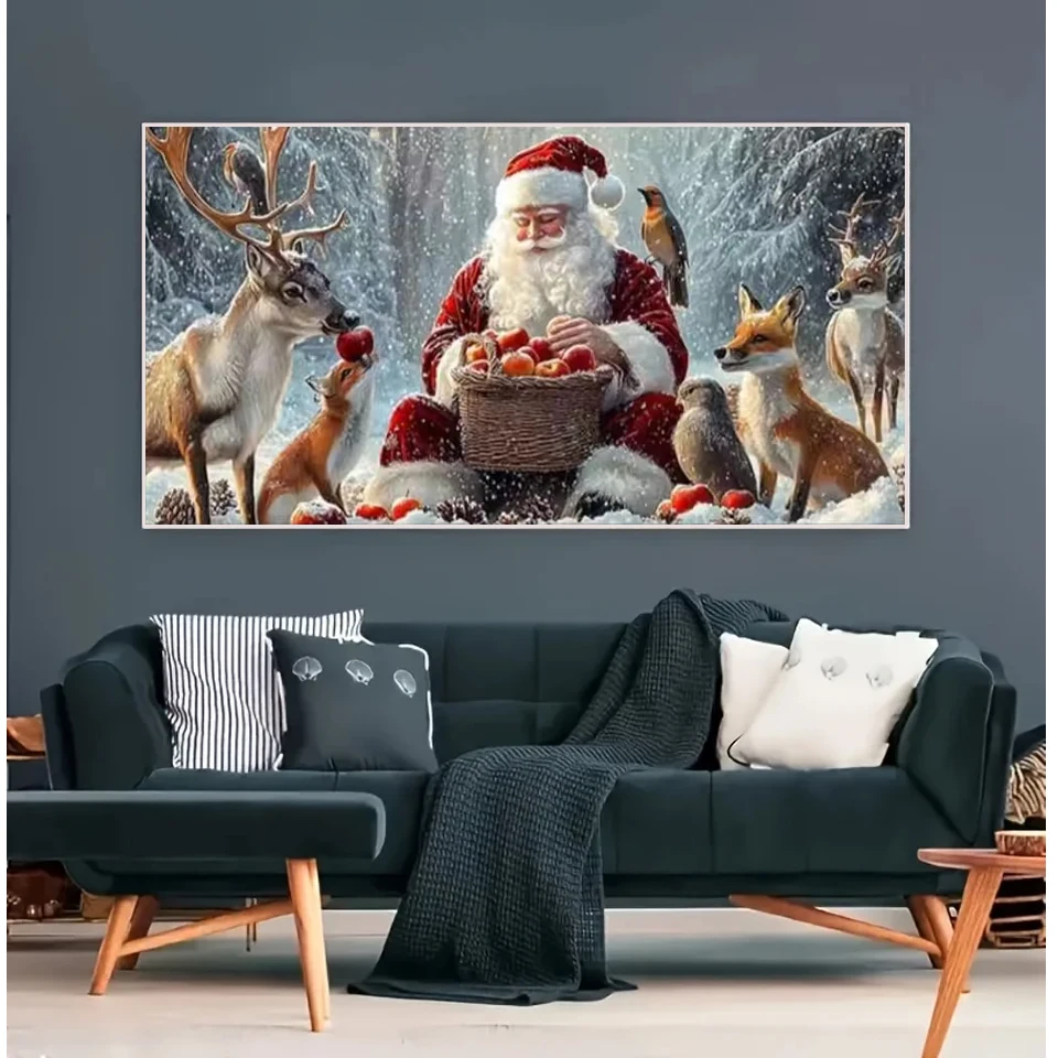 5D DIY Diamond Painting Sticker Santa Claus & Forest Animals Snow Winter Christmas Scene Diamond Mosaic Embroidery Home Decor
