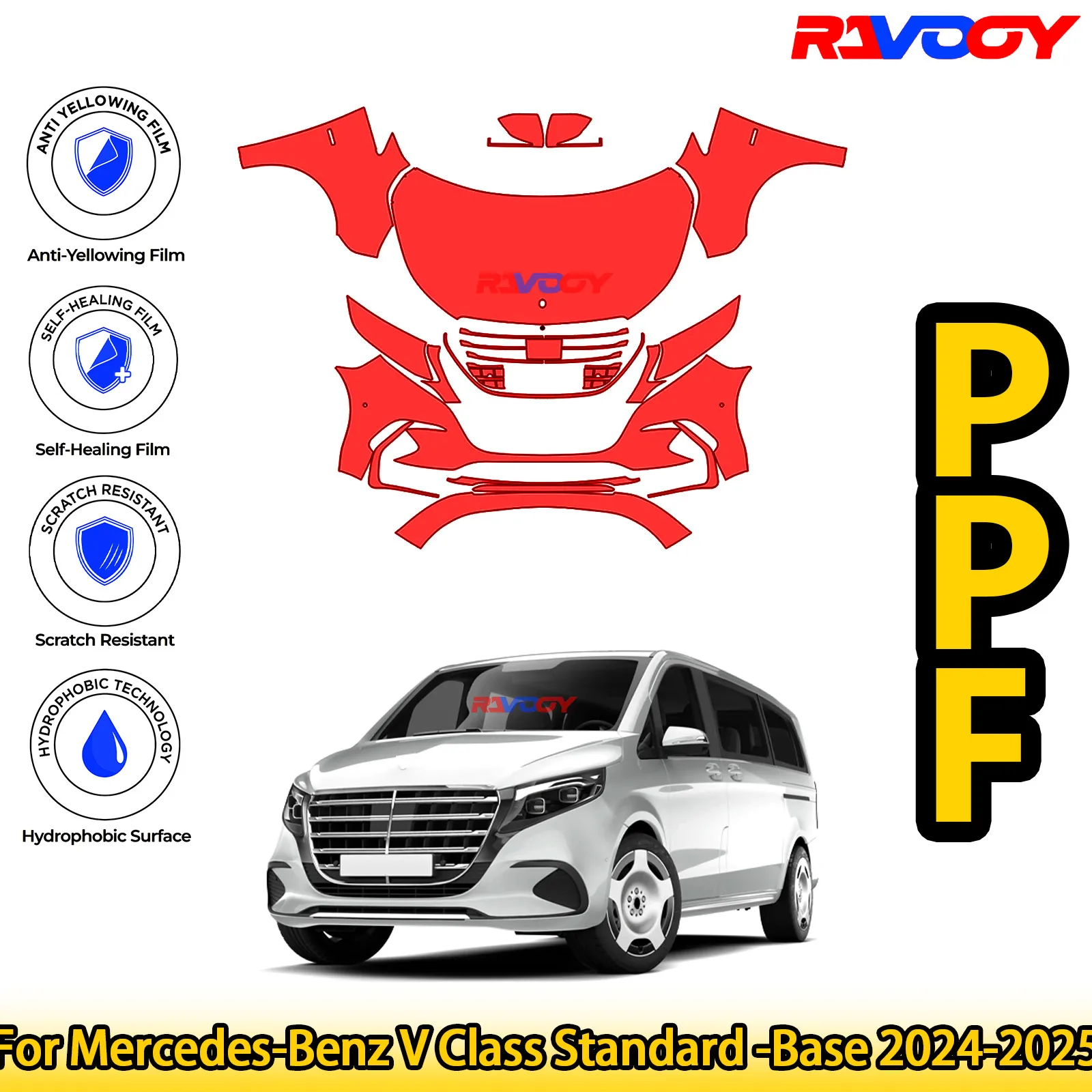 

For Mercedes-Benz V Class Base 2024-2025 Glossy Matte Black Precut front PPF Kit Paint Protection Film