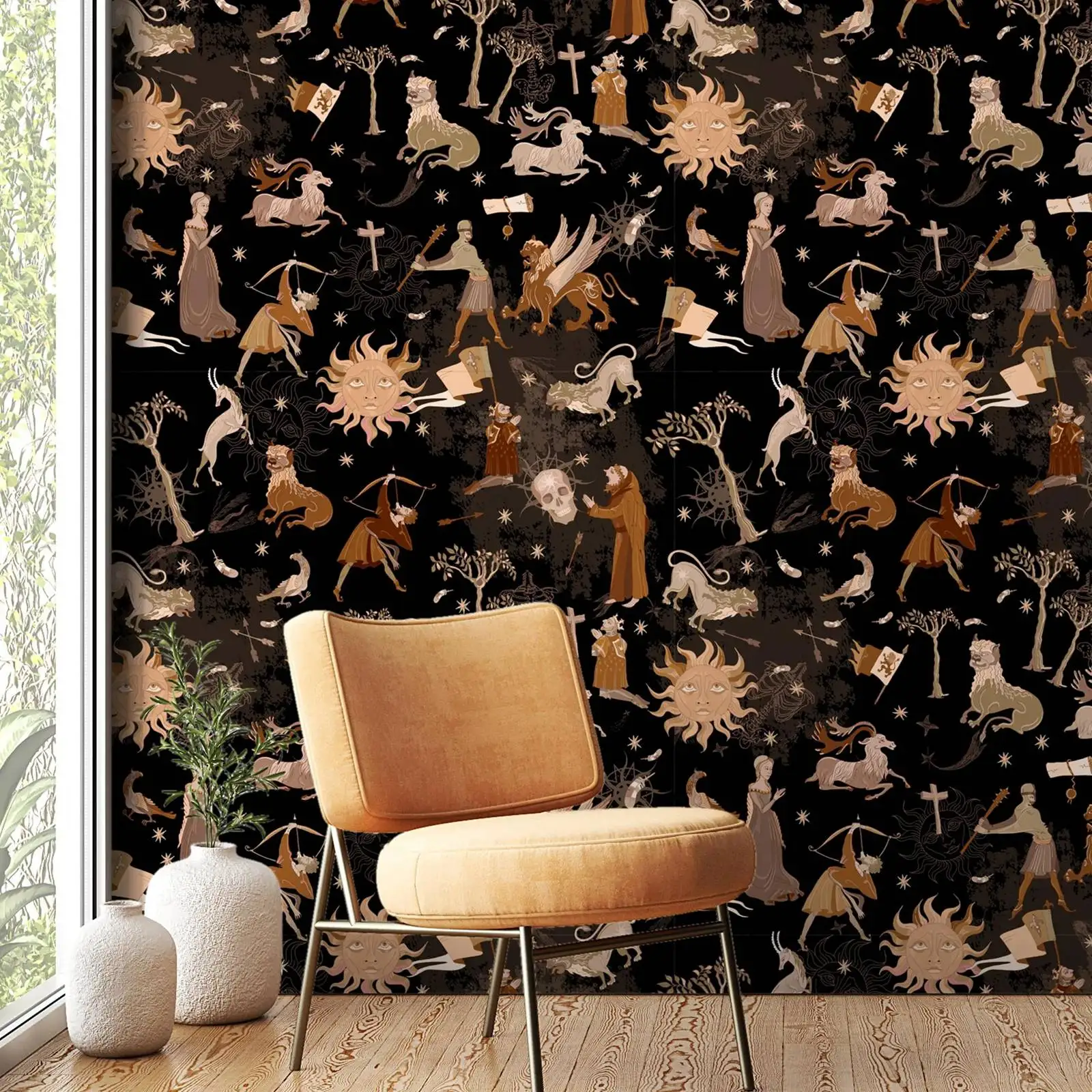 Medieval Wallpaper Peel and Stick,,Dark Academia Wall Mural, Mysterious Astrology Wall Decor,Self-adhesive Or Tradition Un-paste