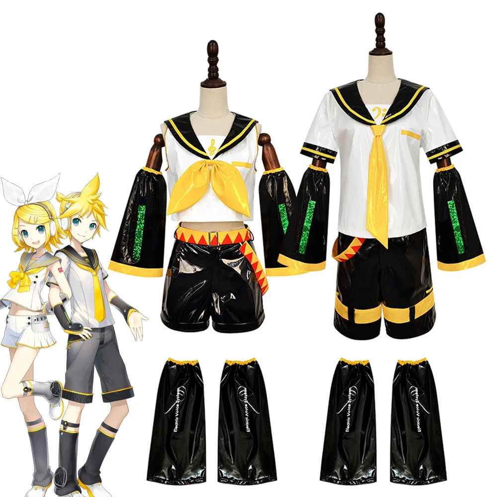 

Anime Kagamine Rin Len Cosplay Costumes Men Women Top Shorts School Uniform Set Halloween Clothes