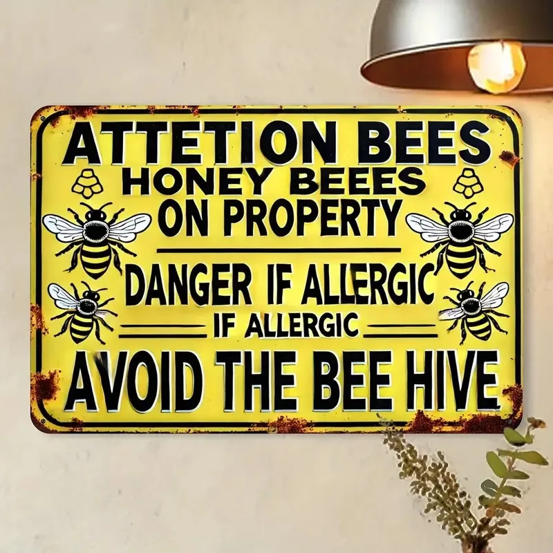 8x12inch Metal Artwork, Yellow and Black Color Scheme, Includes Allergy Warning Content, Suitable for Home Bars, Cafes, Garages