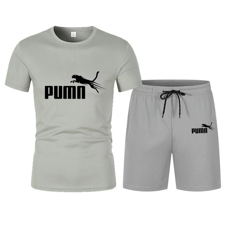 Terno esportivo respirável masculino, camiseta de manga curta, shorts soltos, secagem rápida, calça de quatro pontas, runnin casual, verão