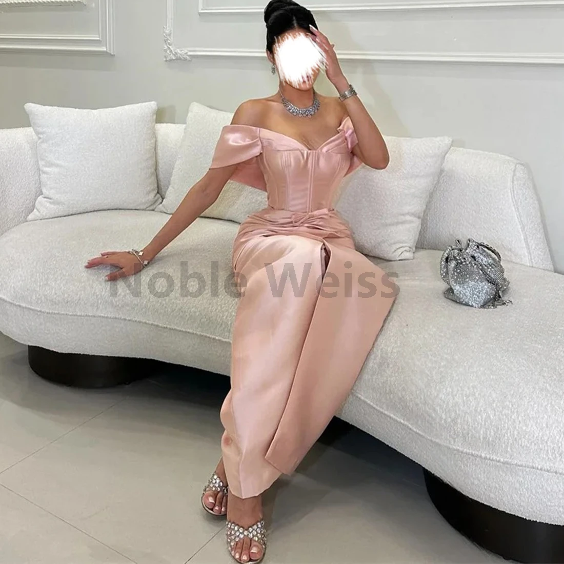 قبالة الكتف الساتان الطية حورية البحر فستان الحفلة الراقصة الدانتيل يصل الجانب سبليت ثوب مسائي تخصيص