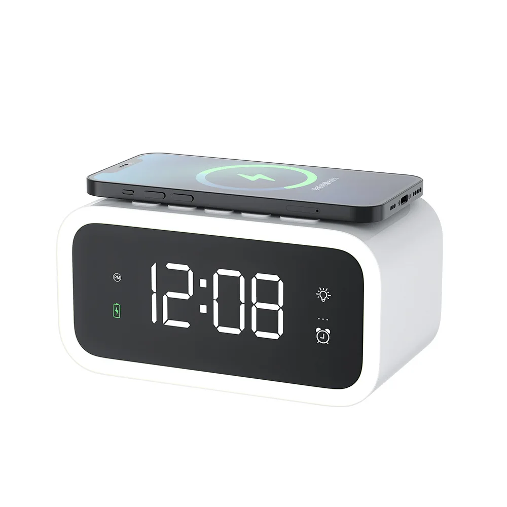 LED Night Light Wireless Charger Electronic Clock Led Digital Small Alarm Clock Intelligent Creative Gift Ambient Bedside Lamp