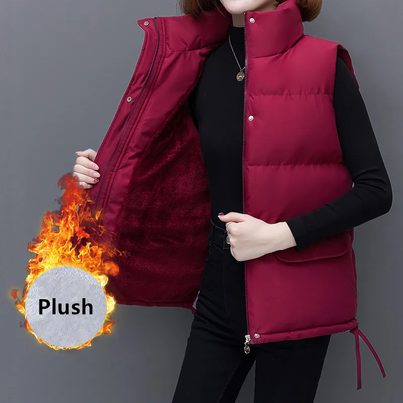 New Autumn Winter Plush And Thick Insulation Standing Collar Vest Women'S Loose Fitting Fashion Casual Versatile Coat Waistcoat