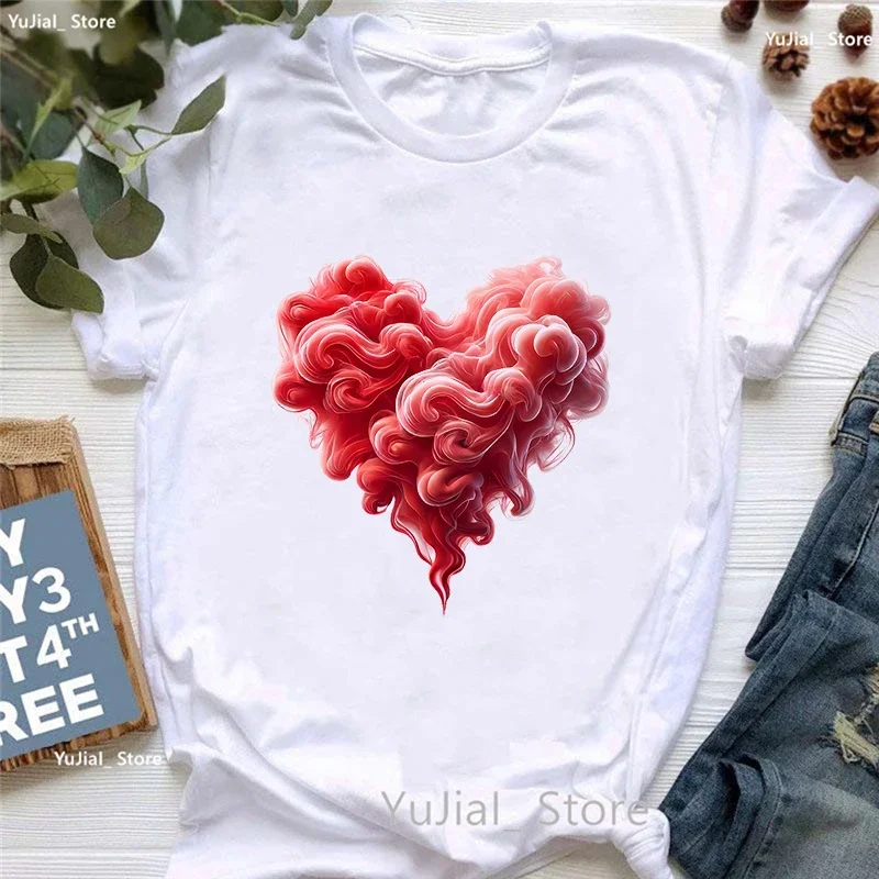 Fumo cuore amore stampato T Shirt ragazze estate moda manica corta Tshirt donna vestiti estetici T-Shirt femminile
