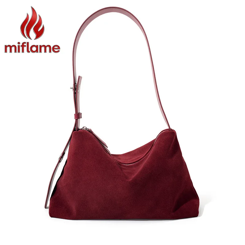 Genuine Leather Shoulder Tote Bag for Women Nubuck Leather Large Commute Underarm Bag Logo-Free Minimalist Quiet Luxury Handbag