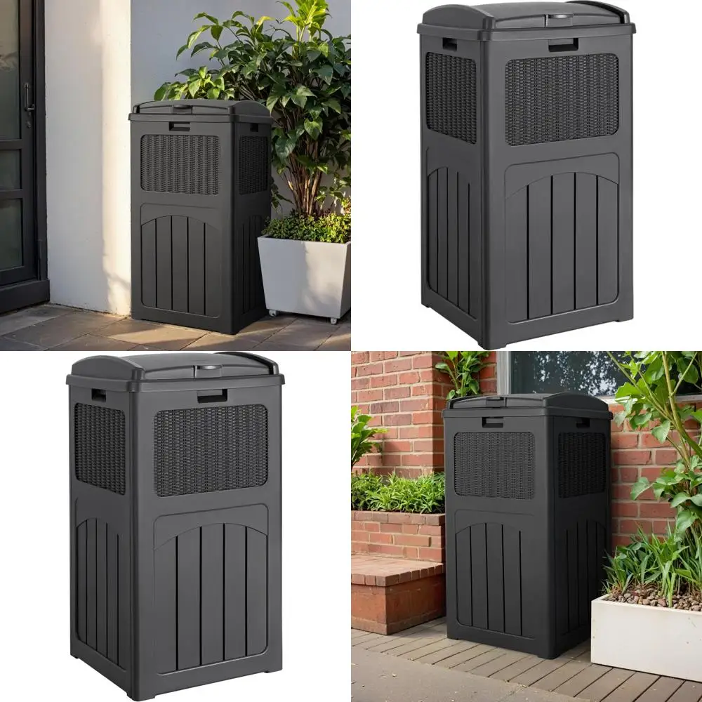 

Large 33 Gallon Outdoor Trash Bin with Tiered Lid for Patio, Pool, Backyard, and Deck - Gray
