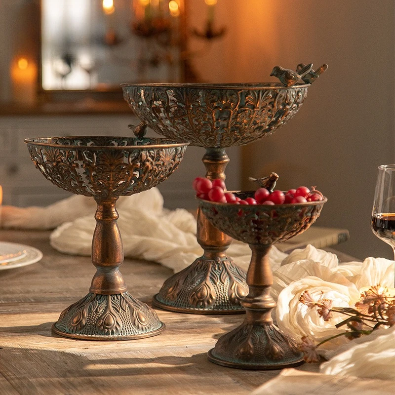 

Vintage Classical Bronze Iron Fruits Tray High Foot Bird Bowl Home Decor Table Decoration and Accessories Room Interior Decors