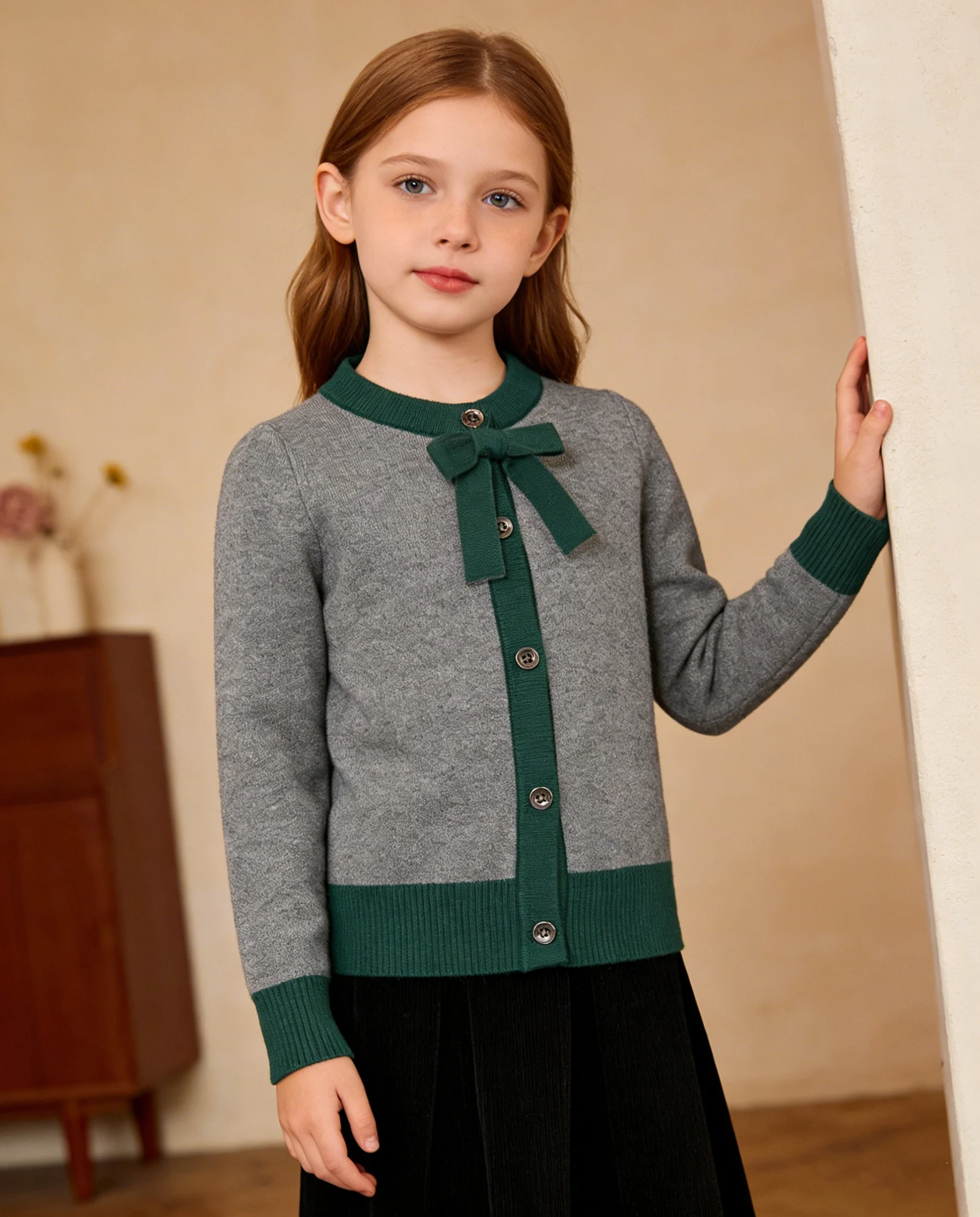 Autumn Children Long Sleeve Sweater Coat Baby Boys Girls Solid Casual Knitwear Kids Versatile Knitted Cardigan Bow Jacket