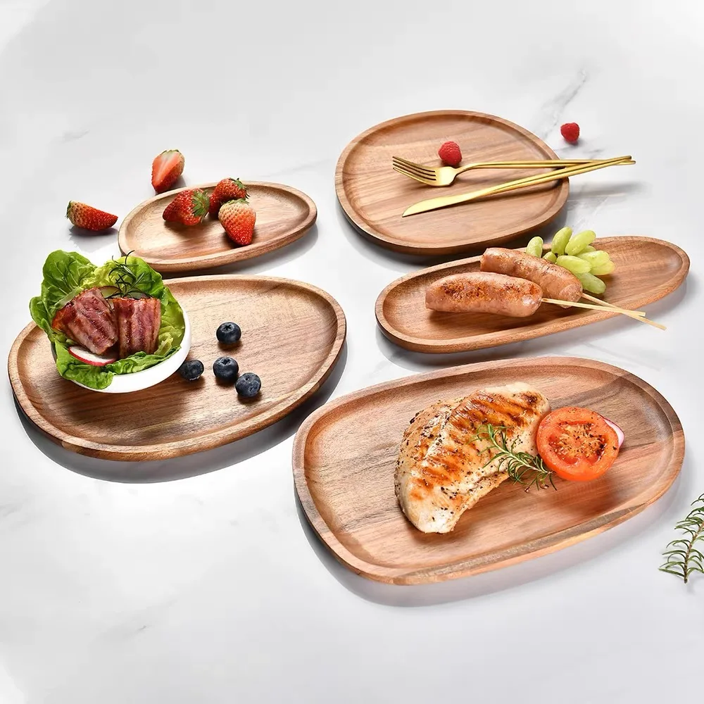 Acacia wood creative pizza bread tray snack tray nut and dried fruit sushi presentation plate cake dish 1pcs
