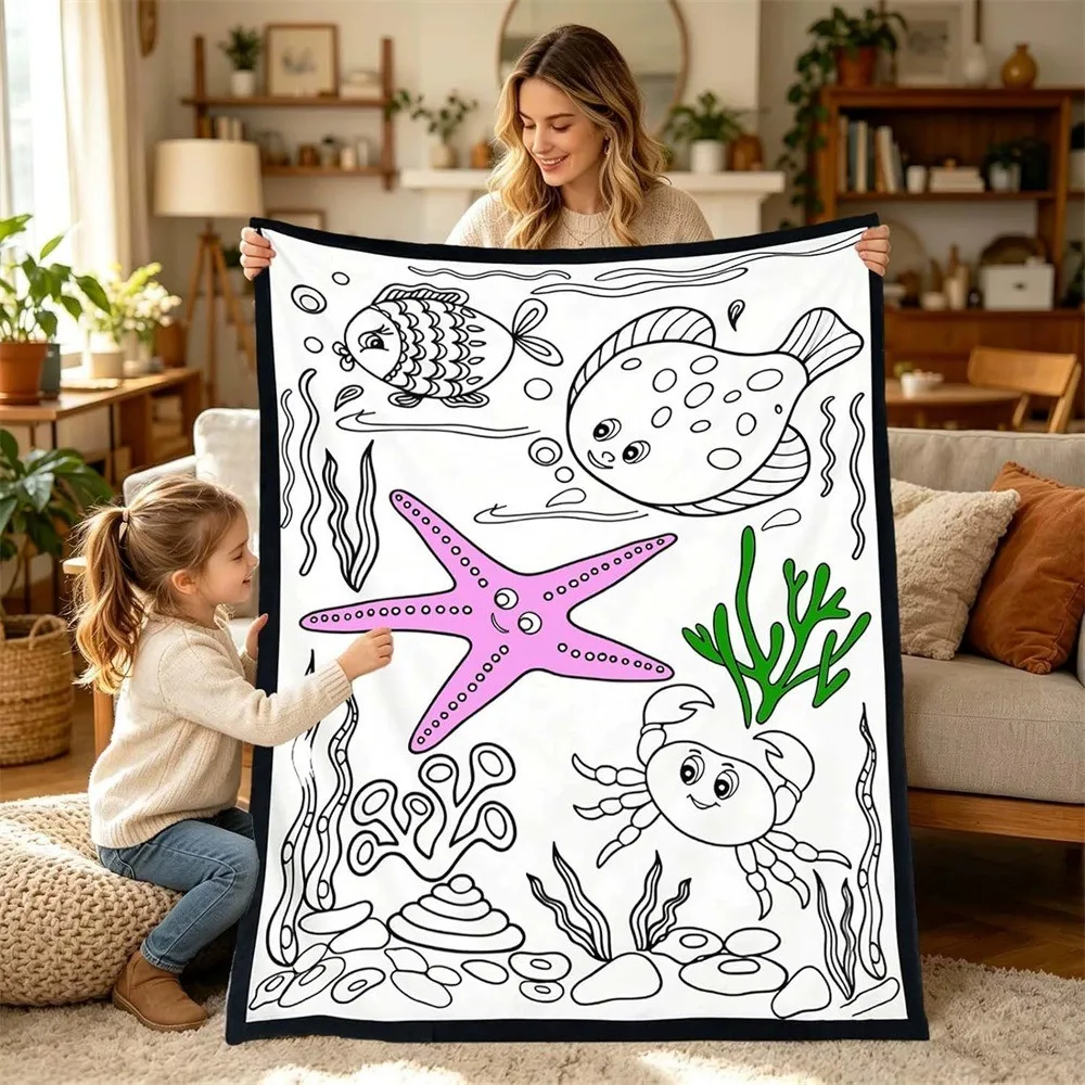 Circus Carnival Line Drawing Blanket Cartoon Animal Performer Doodle Blanket Light Throw Blanket for Sofa & Playroom