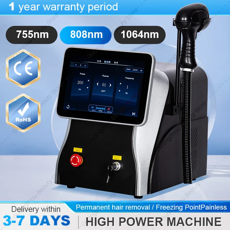 

10 Target Strips Diode Laser Hair Removal Machine 3 Wavelengths Painless Permanent Hair Removal Skin Rejuvenation Device