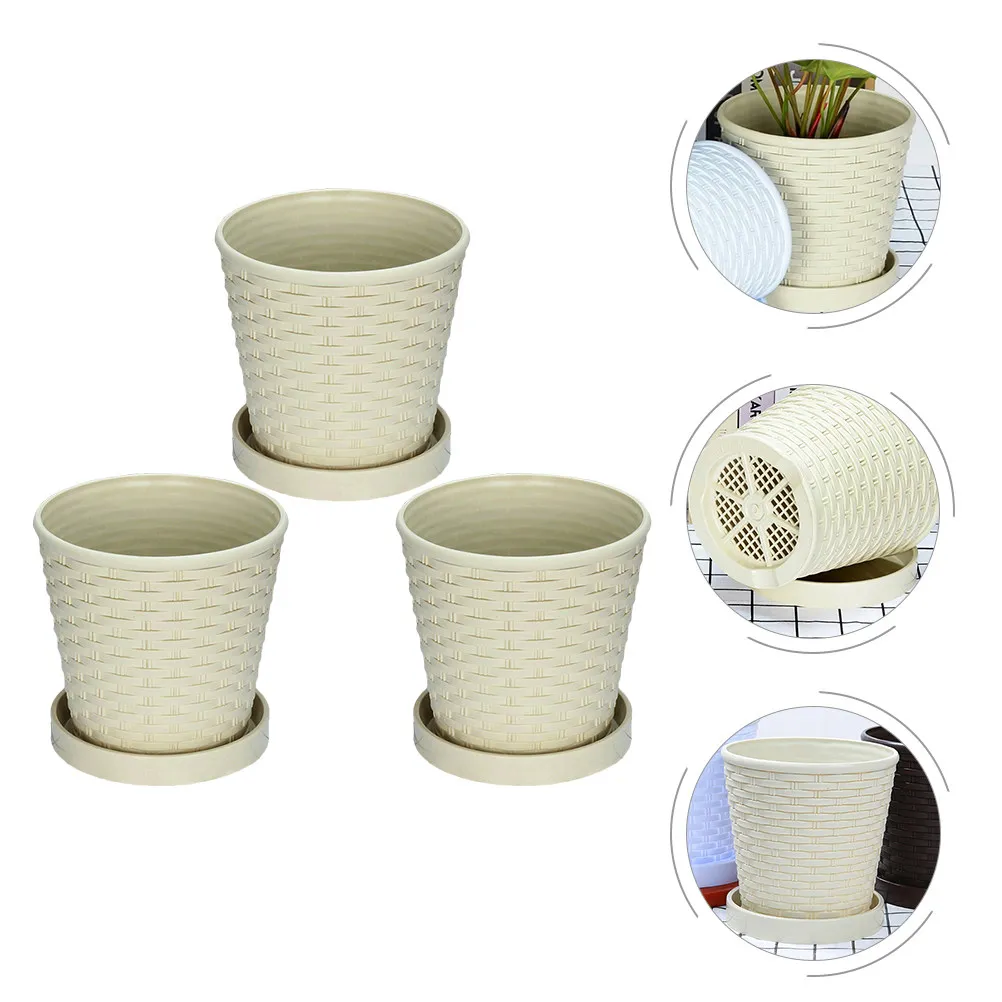 

3Sets Resin Flower Pot Premium Garden Planter with Drainage Tray for Succulents Indoor Outdoor Decoration Living Room Balcony