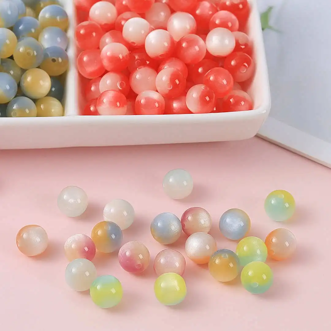 20Pcs10mmTwo‑Tone Cat Eye Resin Beads, Aurora Shimmer Dreamy Starry Sky Round Loose Spacer Beads For DIY Jewelry Making Supplies
