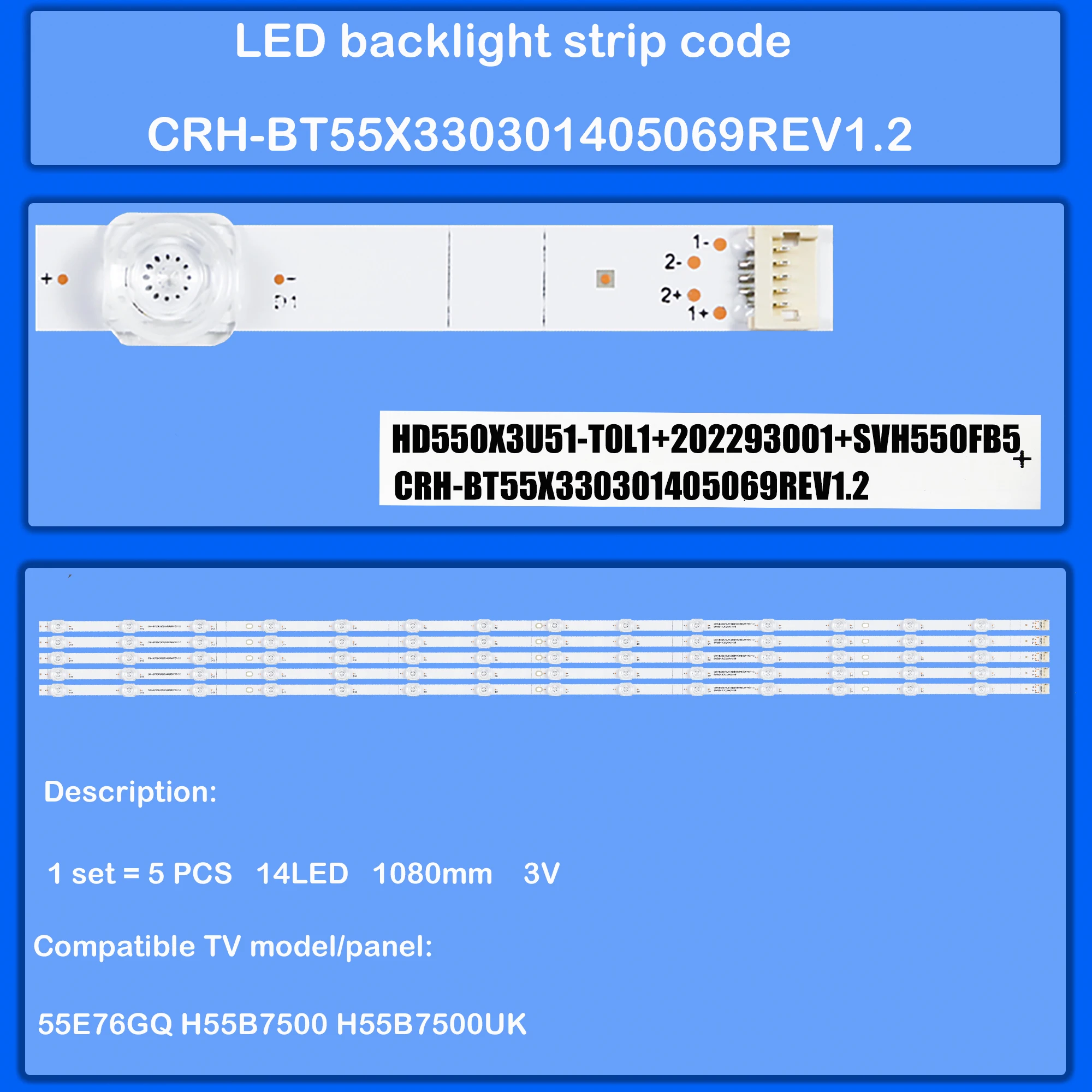 

Светодиодная лента подсветки для CRH-BT55X330301405069REV1.2 SH55D14-ZC29AG-03D 55E7GQ 55E78GQ 55E76GQ 55E76GQTUK H55B7500 H55B7500UK