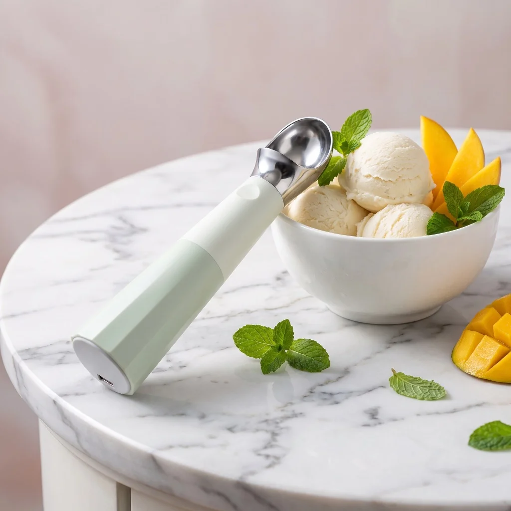Rechargeable Heated Ice Cream Scoop,2oz Capacity 304 Stainless Steel Electric Ice Cream Scooper,Max 70℃ Heating with Power Indicator,2000mAh Battery USB-C Charging,Long Press 2s Power On/Off Frozen Dessert Serving Kitchen Gadget