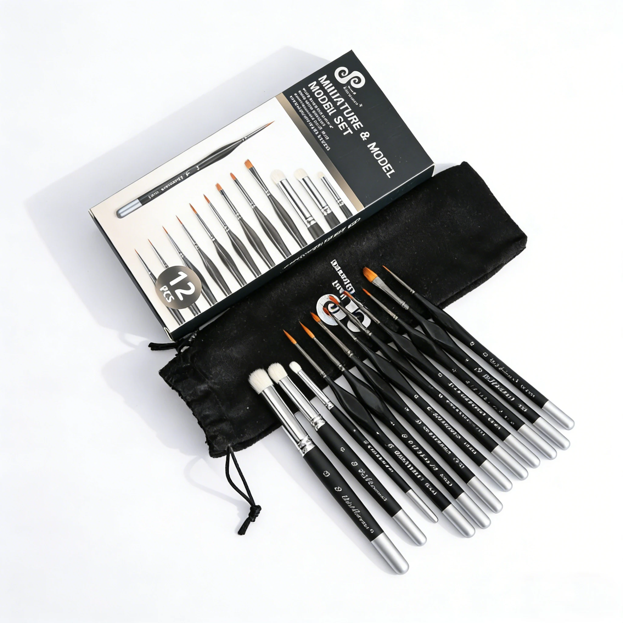 12pcs/Set Professional Art Paint Brushes Set, Extra Fine Round-tipped Artistic Brushes for Outlining Drawing and DIY Craft Paint