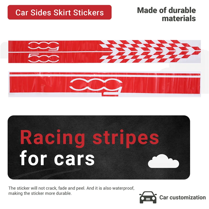 

High Quality 1 Set Car Hood Bonnet Stickers Body Door Side Skirt Stripes Decal For Fiat 500 Auto Decorate Vinyl Film