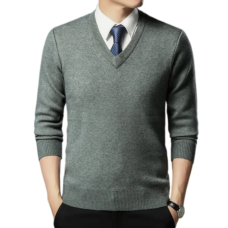 

2023 Autumn Men's Sweater Fashion Solid Color Warm Sweater Business Casual Heart Neckline Sweater