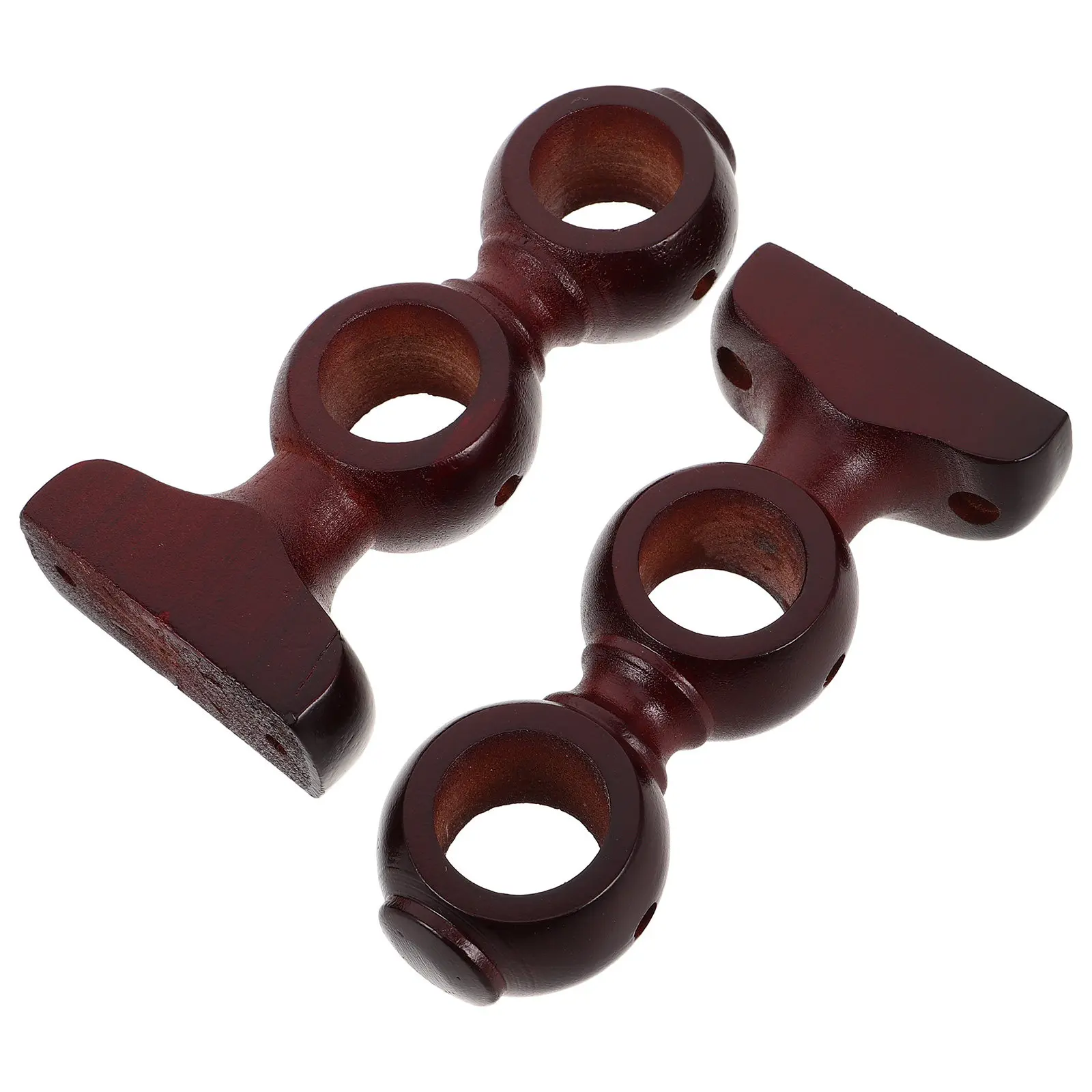 2Pcs Double Curtain Rod Hooks Solid Wood Drapery Pole Brackets Heavy Duty Wall Mounted Wooden Curtain Rod Supports for Any Room