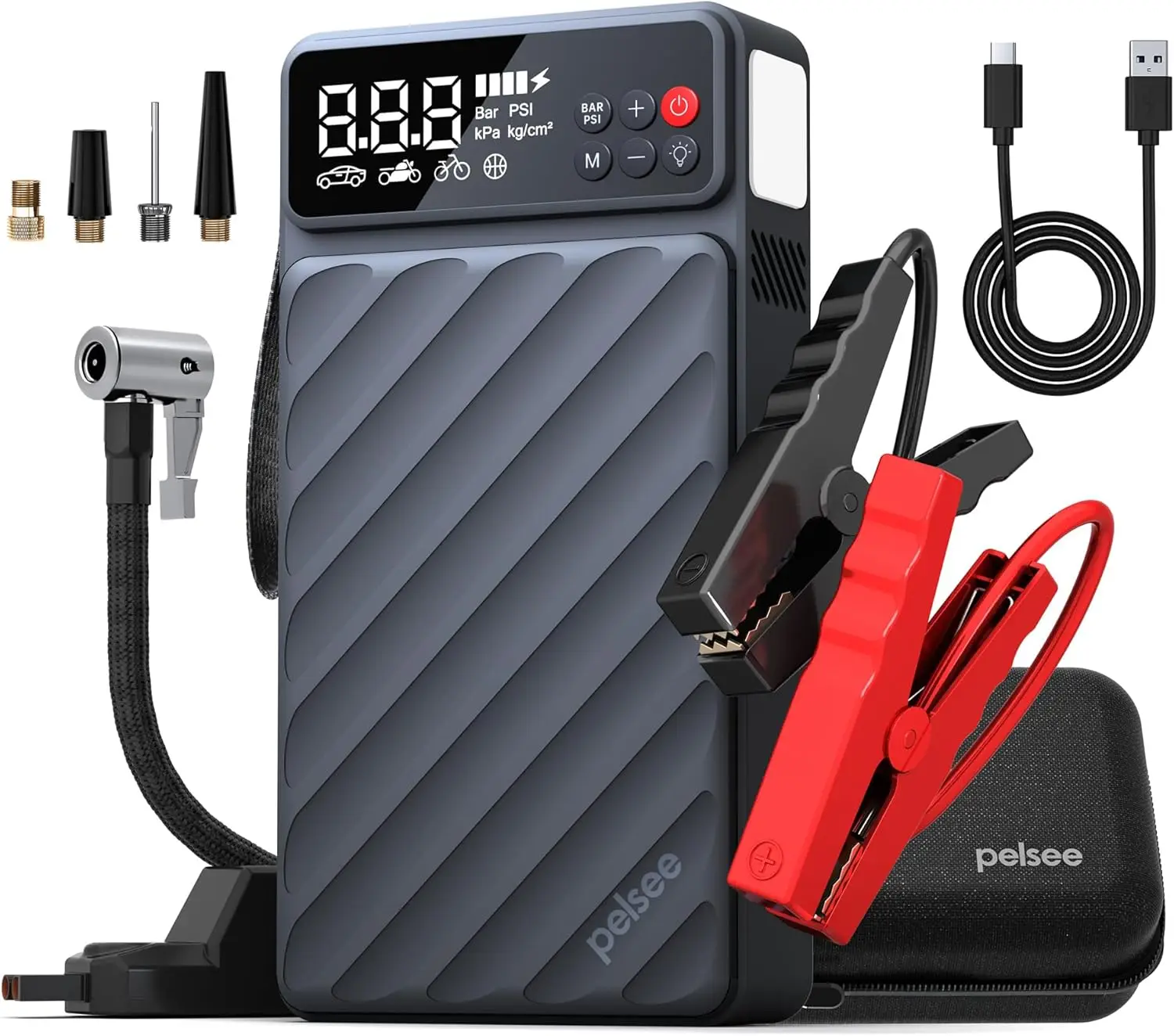 

3500A Jump Starter with Air Compressor, 20000mAh Portable Car Battery, 45W Fast Charge, Tire Pressure Monitor