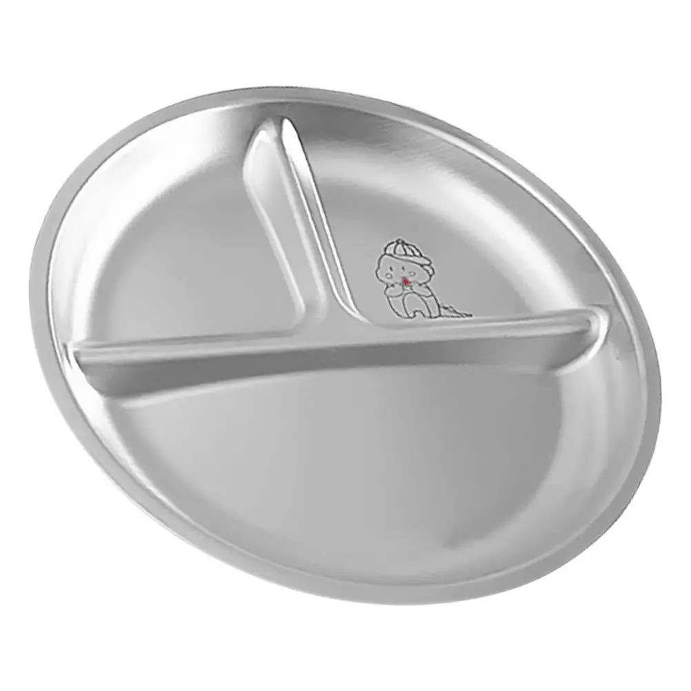 Stainless Steel Round Divided Dinner Plate 3-Section Compartment Tray for Adults Meals Snacks Fruit Diet Portion Control