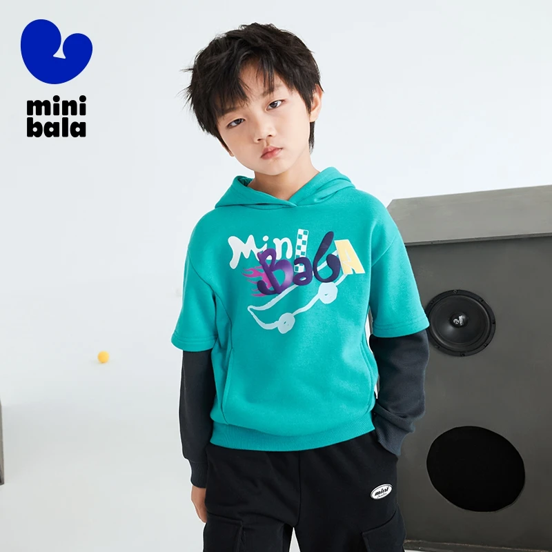 

Mini Bala Sweatshirt Unisex 2024 Winter Parent-Child Outfit Sweatshirt Children Autumn Color-Blocking Hooded Top