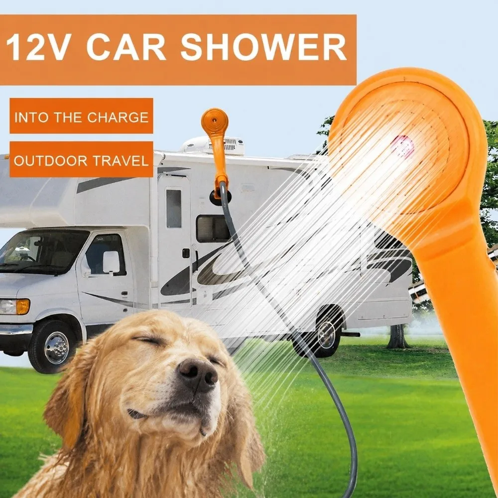 DC12V/24V Camping Shower 5 Meter Cable with Cigarette Lighter Plug Outdoor Shower Kit Adjustable Water Flow 3D Sprayer