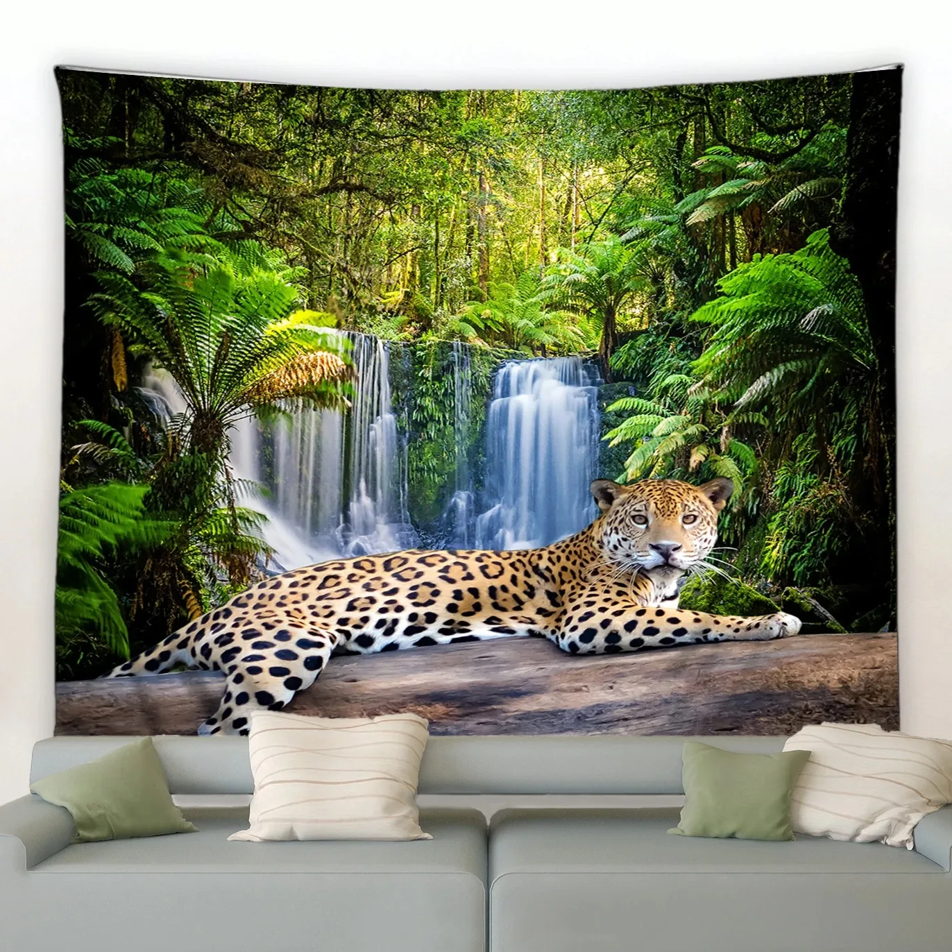 Forest Animals Tapestry Wild Leopard Tiger Bear Tropical Plants Nature Landscape Wall Hanging Home Room Garden Decor Beach Mat