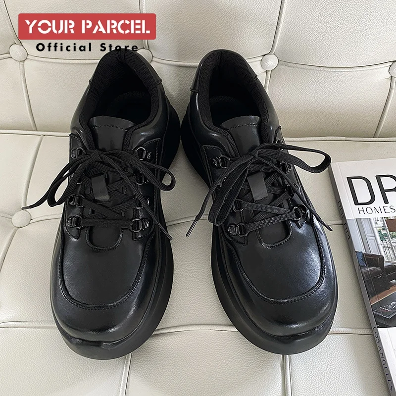 Sepatu kulit sol tebal pria, sepatu kulit sol tebal 7CM untuk pria, sepatu olahraga hitam untuk wanita, sepatu ayah ringan sol lembut untuk pasangan