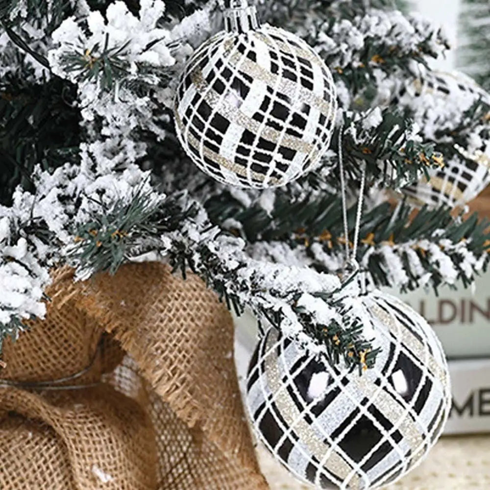 6pcs 6/8cm Painted Christmas Balls Pendant Retro Black White Xmas Tree Ornaments Shatterproof Shiny Electroplated Hanging Balls