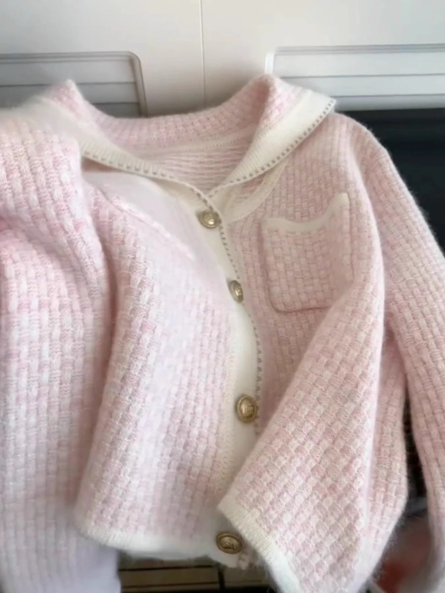 

Pink Sailor Collar Sweater Jacket Autumn/Winter Women's Single-breasted Soft Knitted Cardigan Chic Thickened Warm Sweaters