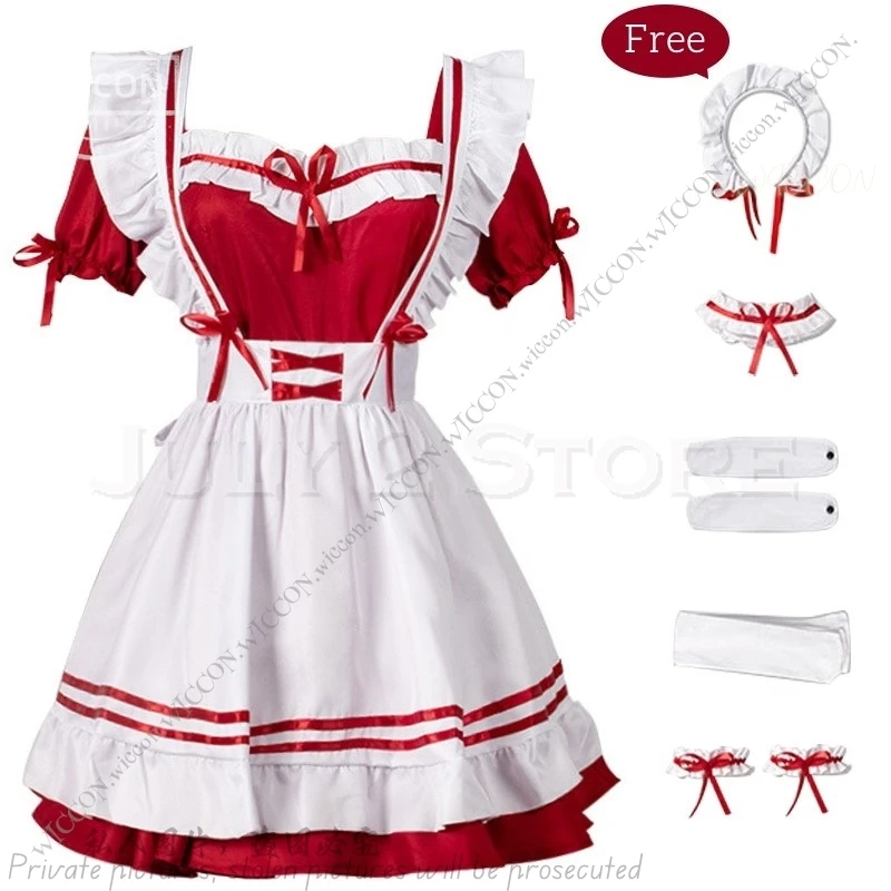 Maid Apron Lolita Halloween Costume Cosplay Black Red Pink Dress S-5XL Lovely Maid Christmas Kawaii Dating Outfit Disguise Woman