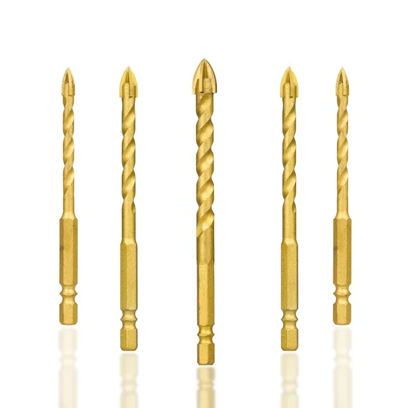 Foret à verre à tige hexagonale 6/8/10/12mm, coupe-trou de flûte en spirale pour carrelage, outils de perçage à tête de lance croisée