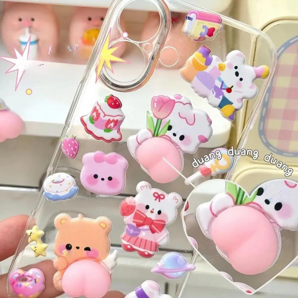2/4 Pieces 3D Soft Cute Butt 3D Cartoon Animal Sticker Children Girls DIY Scrapbook Phone Case Paster Decals Cute Puffy Stickers