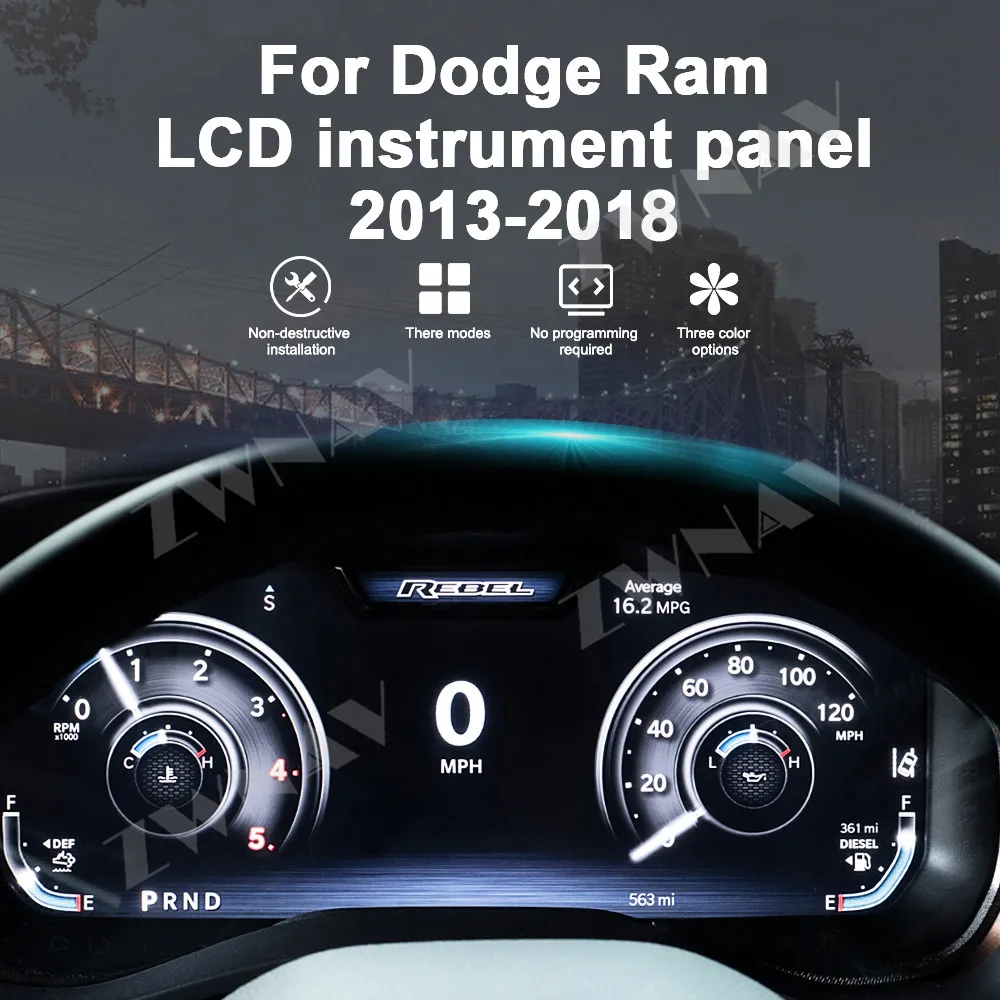 

12,3-дюймовый цифровой кластер приборной панели для Dodge Ram 2013-2018, виртуальный ЖК-дисплей, приборная панель, кабина, спидометр, датчик Plug-play