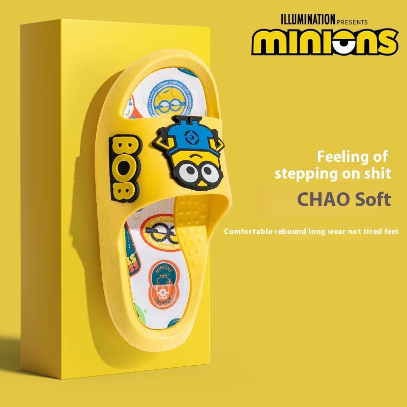 New Pattern Cartoon Minions Lovely Cute Children Parenting Sandals  At Home Outdoors Non-Slip Wear-Resisting One Word Dragging