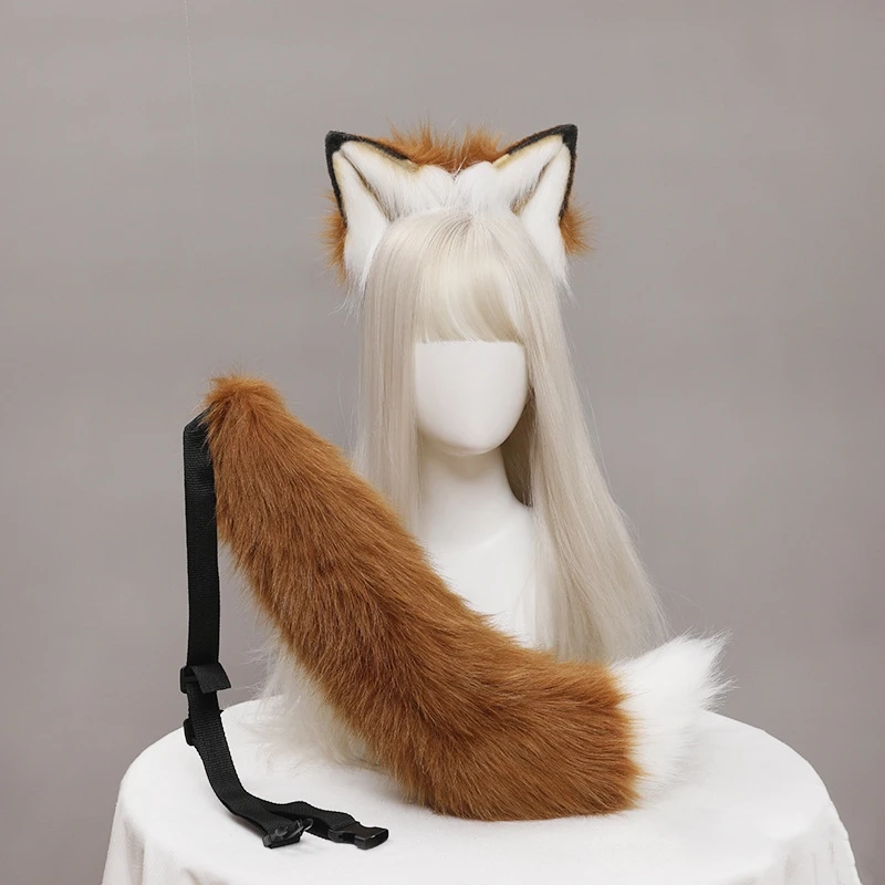 2PCS/Set Handmade Anime Beast Animal Ears Headwear Cat Fox Tail Set Wolf Ear Hair Accessories Headband Party Cosplay Props