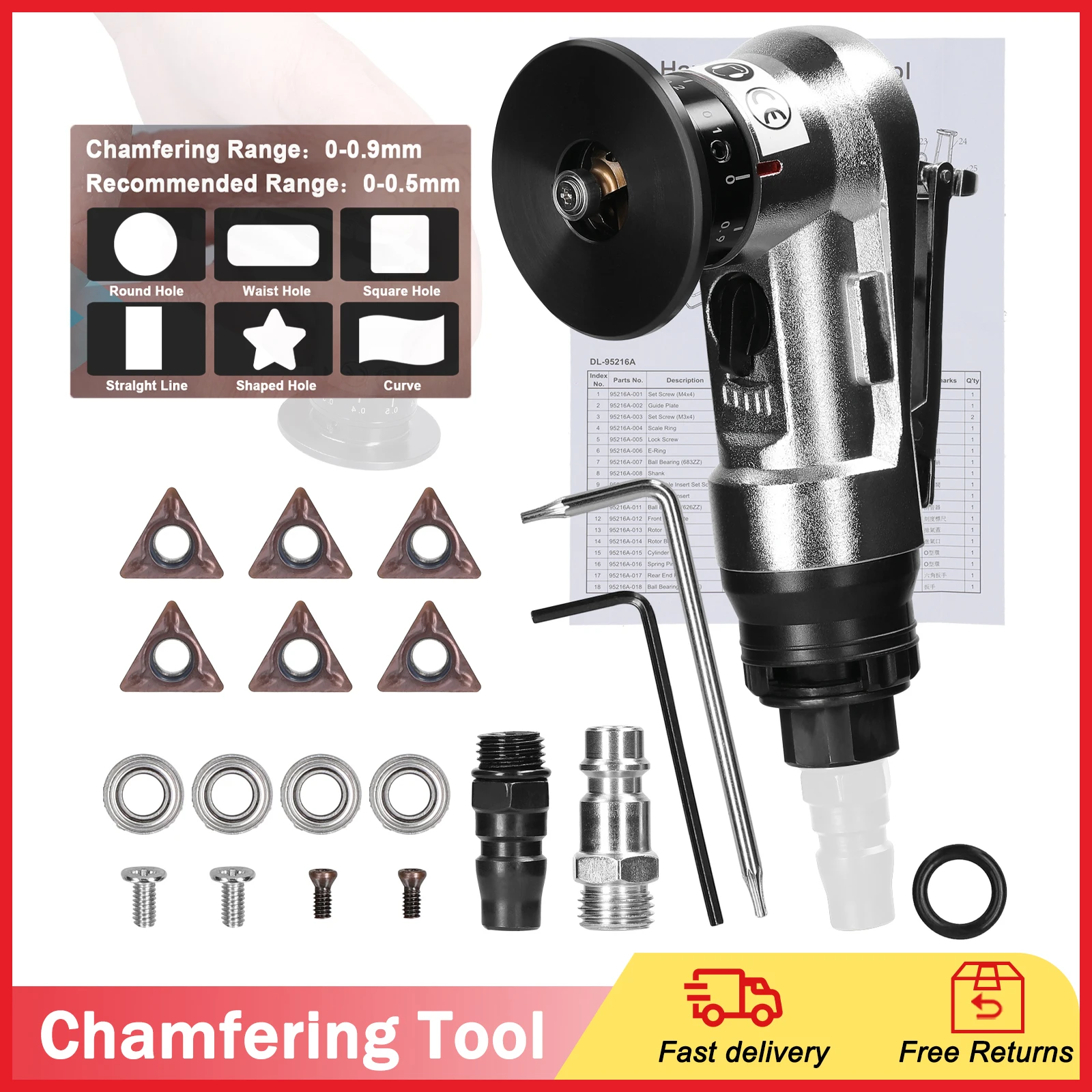 Pneumatic Chamfering Machine Mini Portable Metal Trimming Machine 45 Degree Deburring Blades and Bearings Angle Cutting Tool